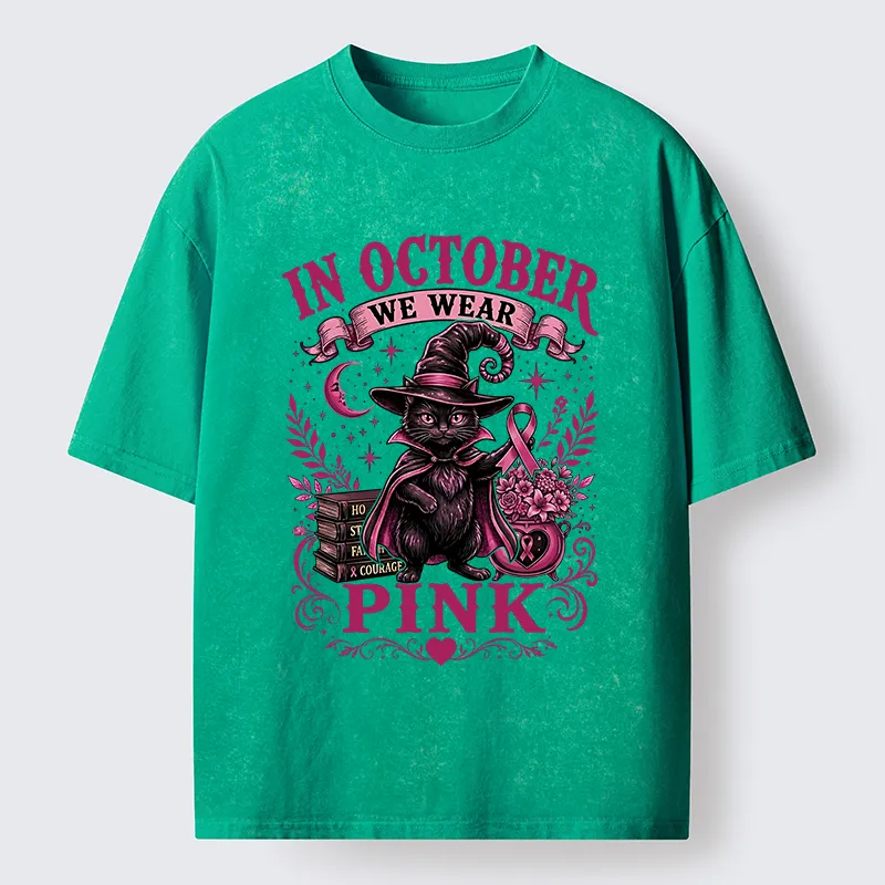 Tokyo-Tiger Witch Cat Breast Cancer Awareness Washed T-Shirt