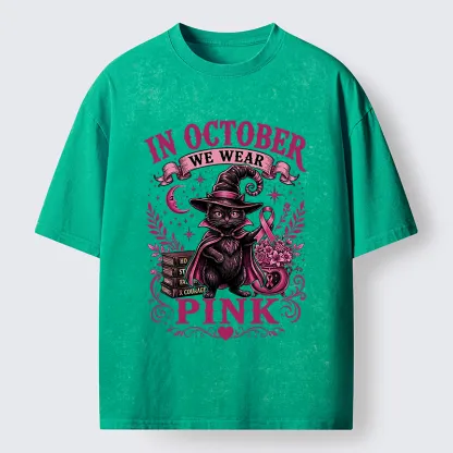 Tokyo-Tiger Witch Cat Breast Cancer Awareness Washed T-Shirt