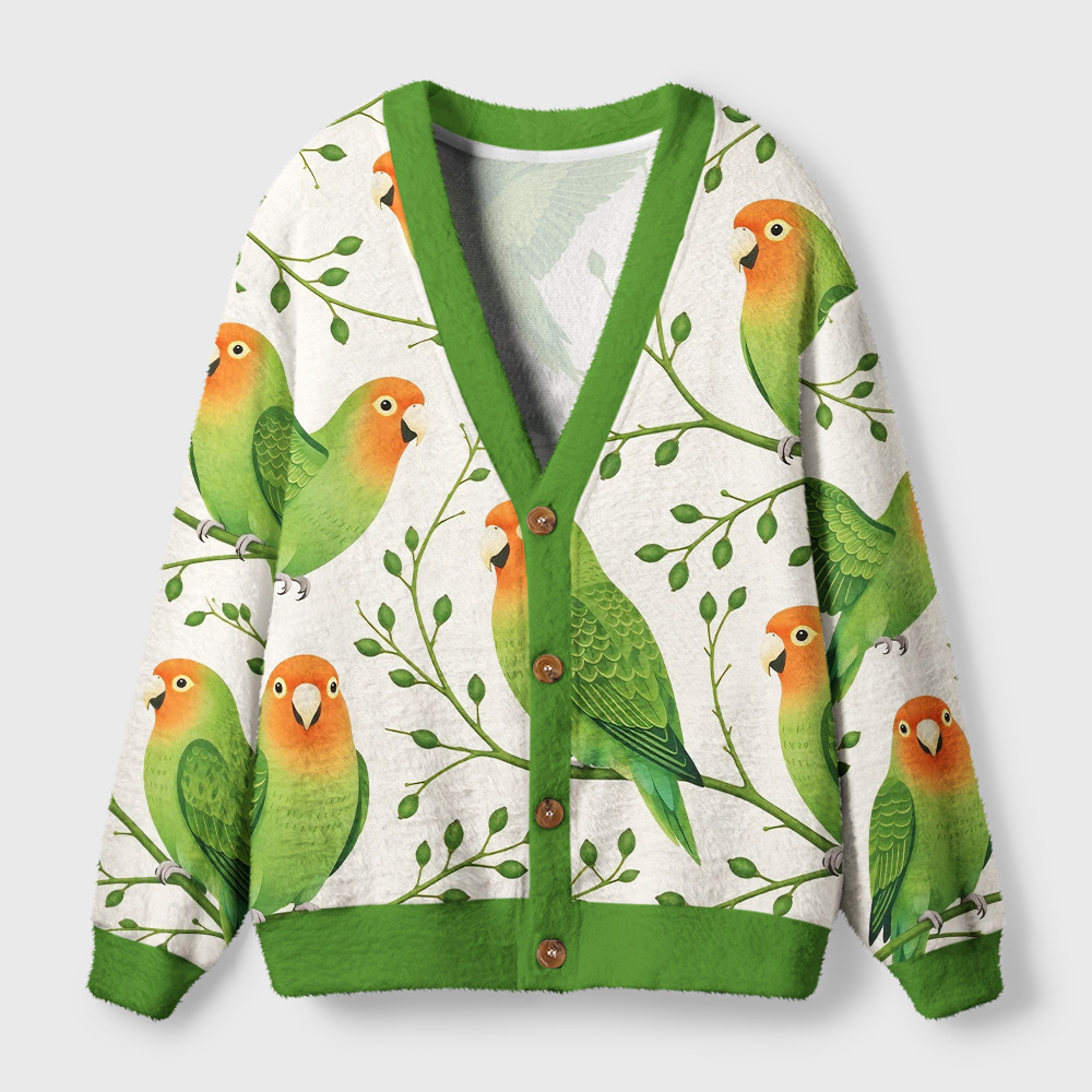 Tokyo-Tiger Green Chirp Ugly Cardigan Sweater