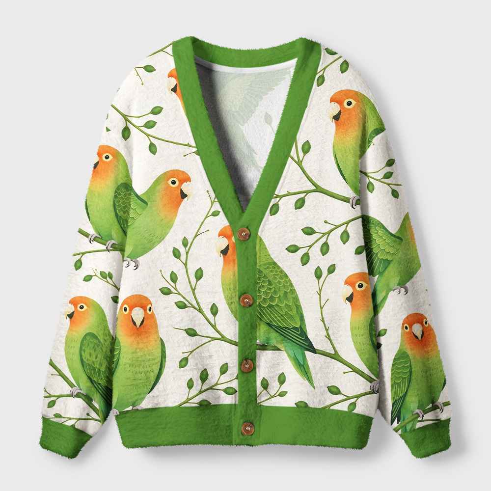 Tokyo-Tiger Green Chirp Ugly Cardigan Sweater