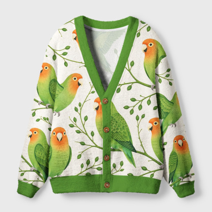 Tokyo-Tiger Green Chirp Ugly Cardigan Sweater