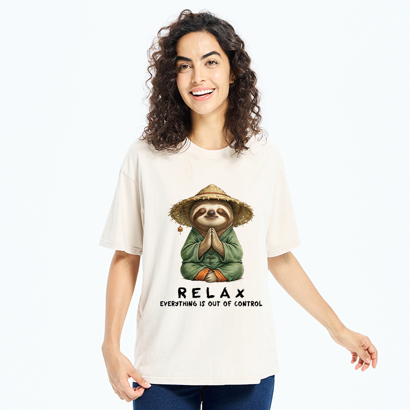 Tokyo-Tiger Zen Relax Sloth Graphic Washed T-Shirt
