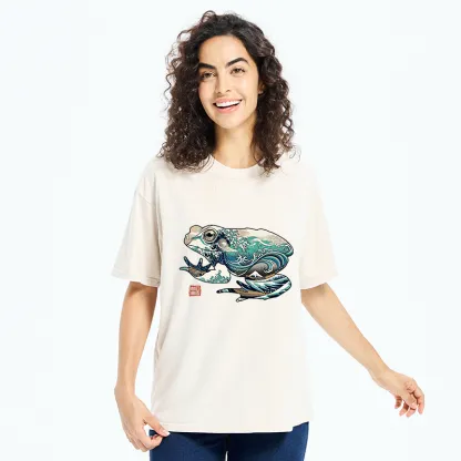 Tokyo-Tiger Frogs And Ukiyo-e Waves Washed T-Shirt