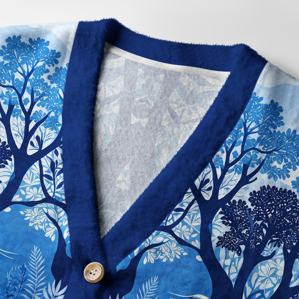 Tokyo-Tiger Blue Forest White Heron Ugly Cardigan Sweater