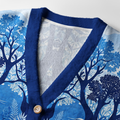 Tokyo-Tiger Blue Forest White Heron Ugly Cardigan Sweater