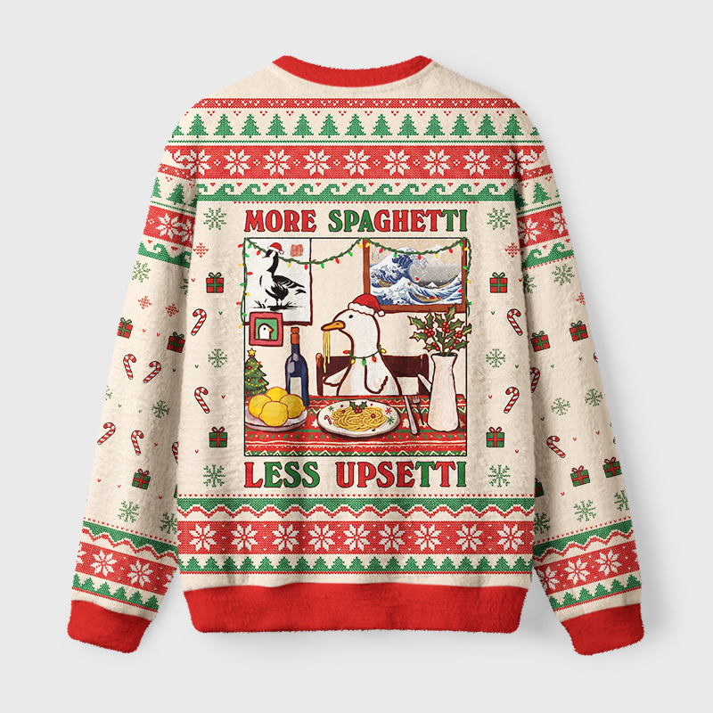 Tokyo-Tiger More Spaghetti Less Upsetti Goose Fuzzy Christmas Ugly Sweatshirt
