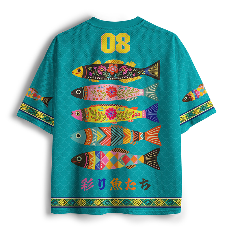 Tokyo-Tiger Colorful Patterned Fish Mesh Jersey