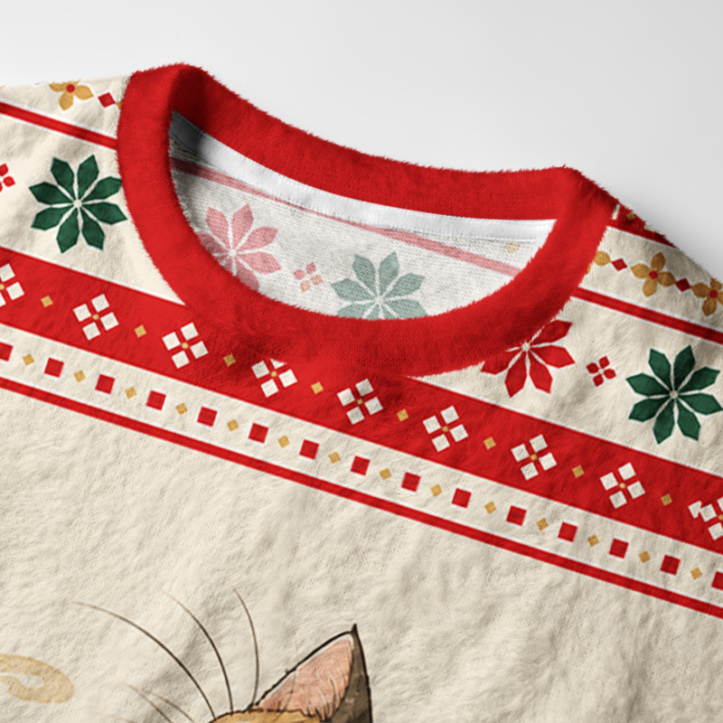 Tokyo-Tiger Christmas Kimono Cat Fuzzy Christmas Ugly Sweatshirt