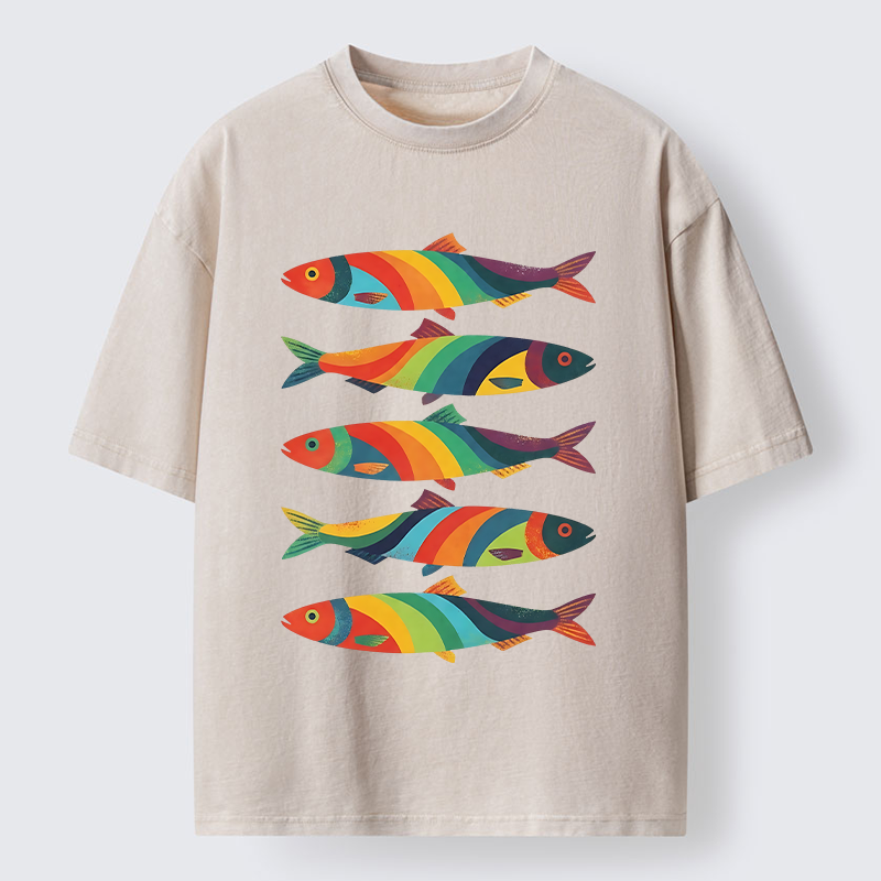 Tokyo-Tiger Bright Colorful Fish Washed T-Shirt