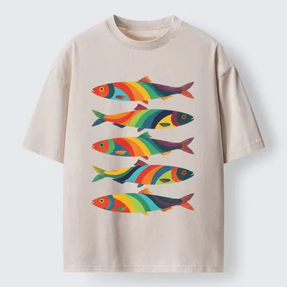 Tokyo-Tiger Bright Colorful Fish Washed T-Shirt
