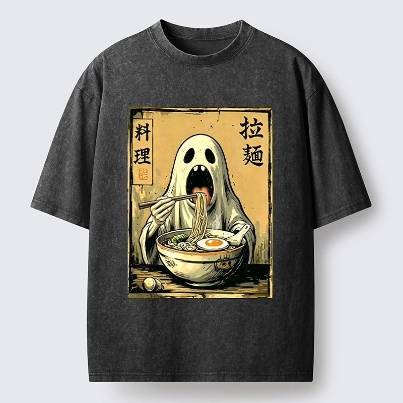 Tokyo‑Tiger Ghost Ramen Meme Washed T‑Shirt