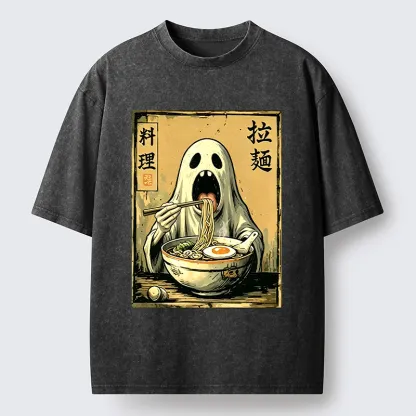 Tokyo‑Tiger Ghost Ramen Meme Washed T‑Shirt