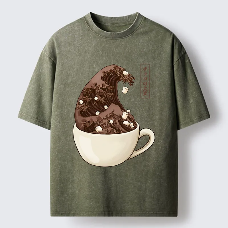 Tokyo-Tiger Coffee Wave Art Washed T-Shirt