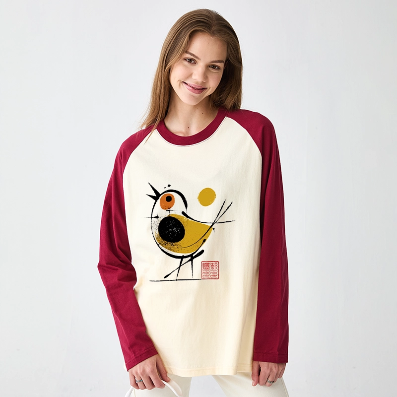 Tokyo-Tiger Aesthetic Yellow And Black Bird Raglan Long Sleeve T-shirt