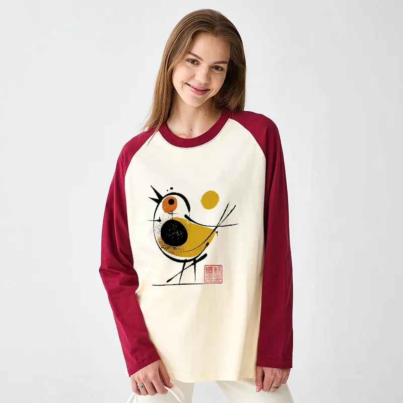 Tokyo-Tiger Aesthetic Yellow And Black Bird Raglan Long Sleeve T-shirt