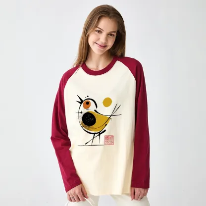 Tokyo-Tiger Aesthetic Yellow And Black Bird Raglan Long Sleeve T-shirt