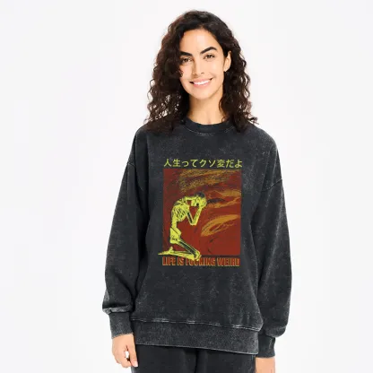 Tokyo-Tiger Skeleton Life is Fu Washed Sweatshirt