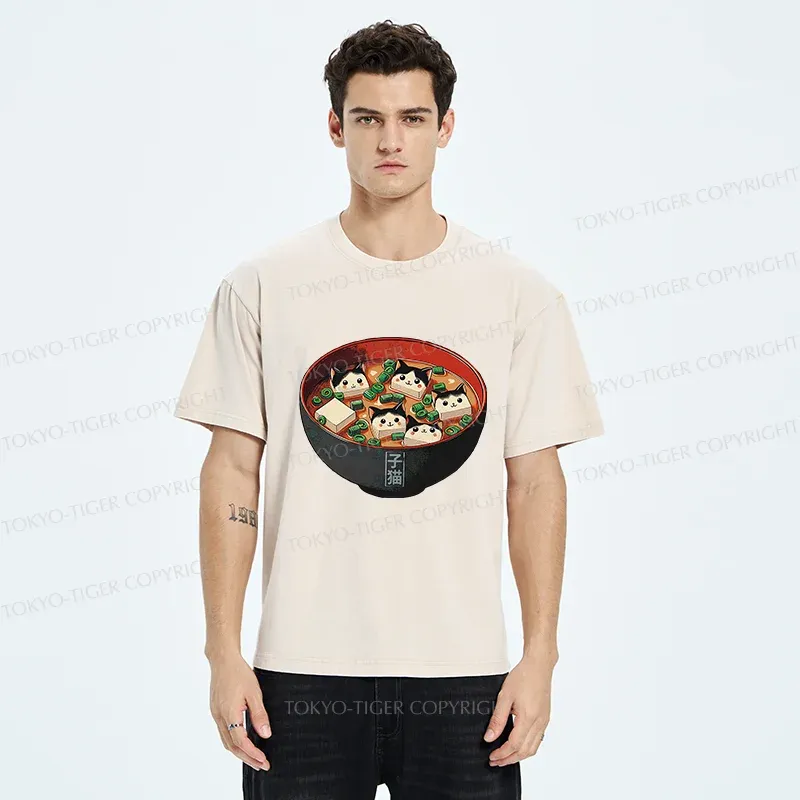 Tokyo-Tiger Cat Tofu Soup Washed T-Shirt