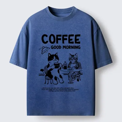 Tokyo‑Tiger Funny Coffee Cats Washed T‑Shirt