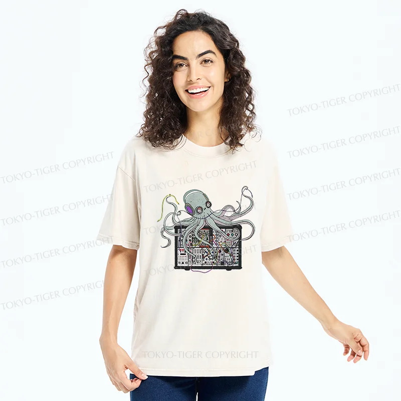 Tokyo-Tiger Octopus Synthesizer Washed T-Shirt