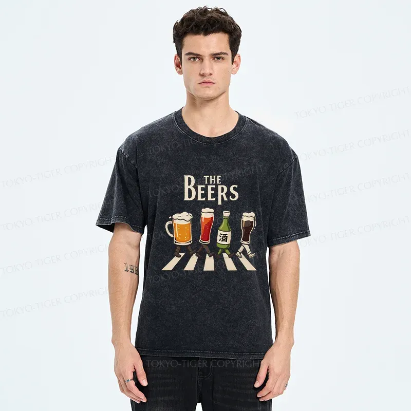 Tokyo-Tiger Beer Crossing Sidewalk Washed T-Shirt