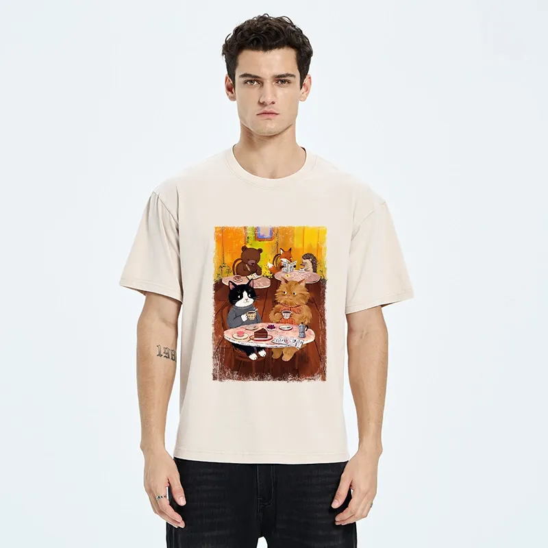 Tokyo-Tiger Cute Animal Cafe Washed T-Shirt