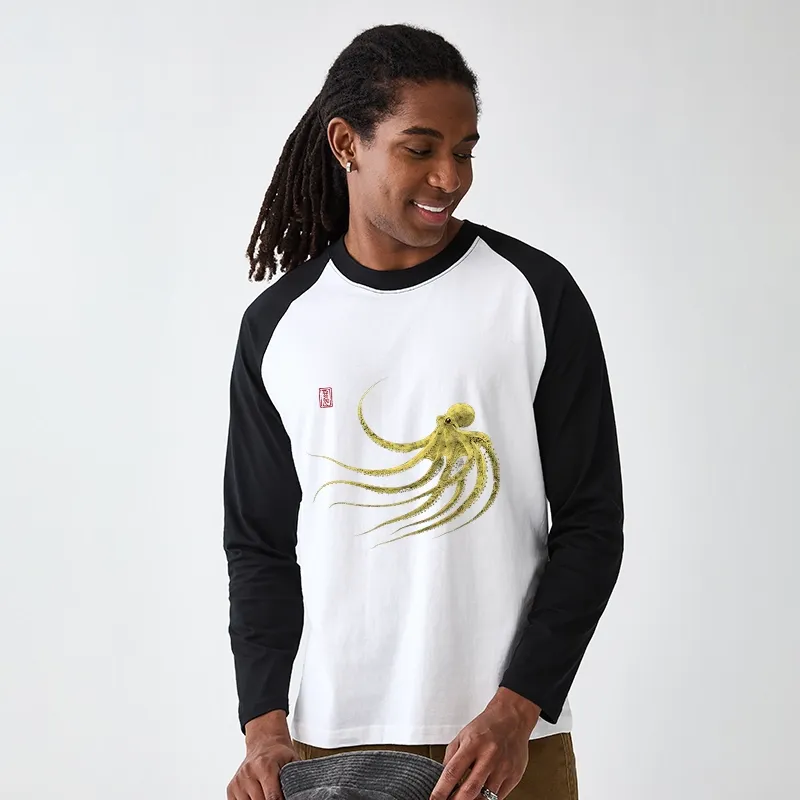 Tokyo-Tiger Retro Octopus Japanese Raglan Long Sleeve T-shirt
