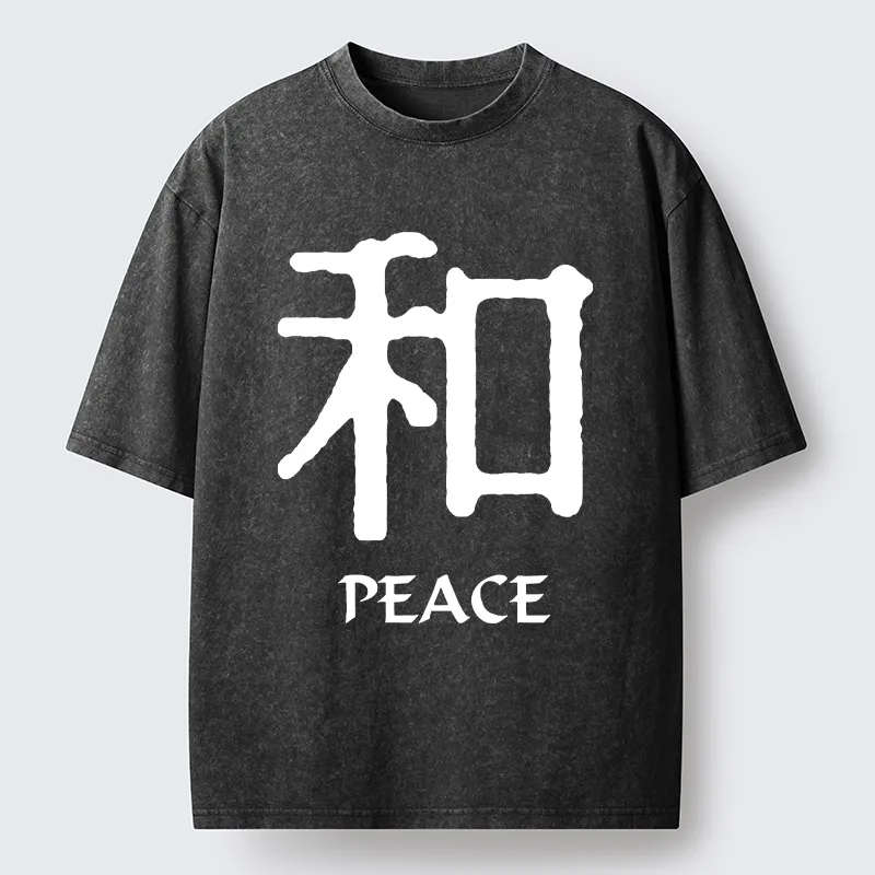 Tokyo-Tiger Kanji Peace Symbol Art Washed T-Shirt