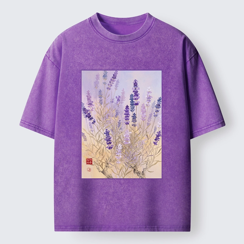 Tokyo-Tiger Lavender Bloom Art Washed T-Shirt