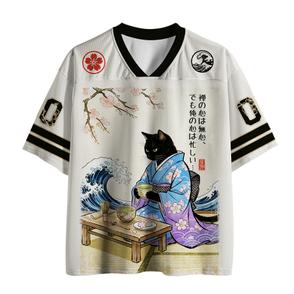 Tokyo-Tiger Black Cat Tea Ceremony Mesh Jersey