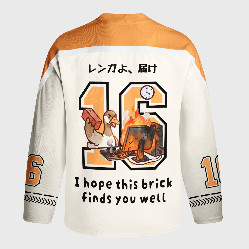Tokyo-Tiger Office Angry Duck Graphic Long-Sleeve Hockey Jersey