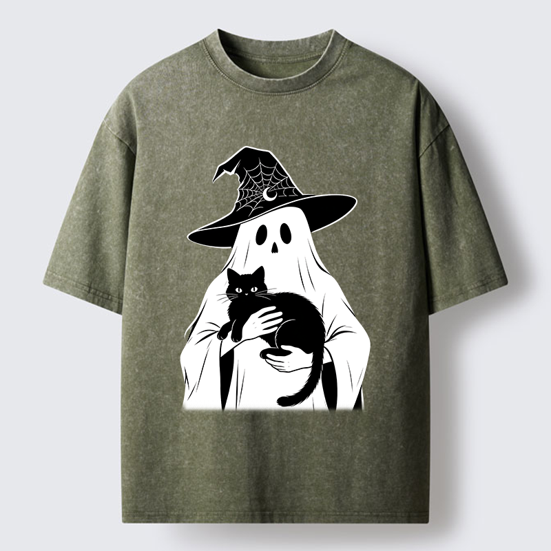 Tokyo-Tiger Ghost Cat Buddy Washed T-Shirt