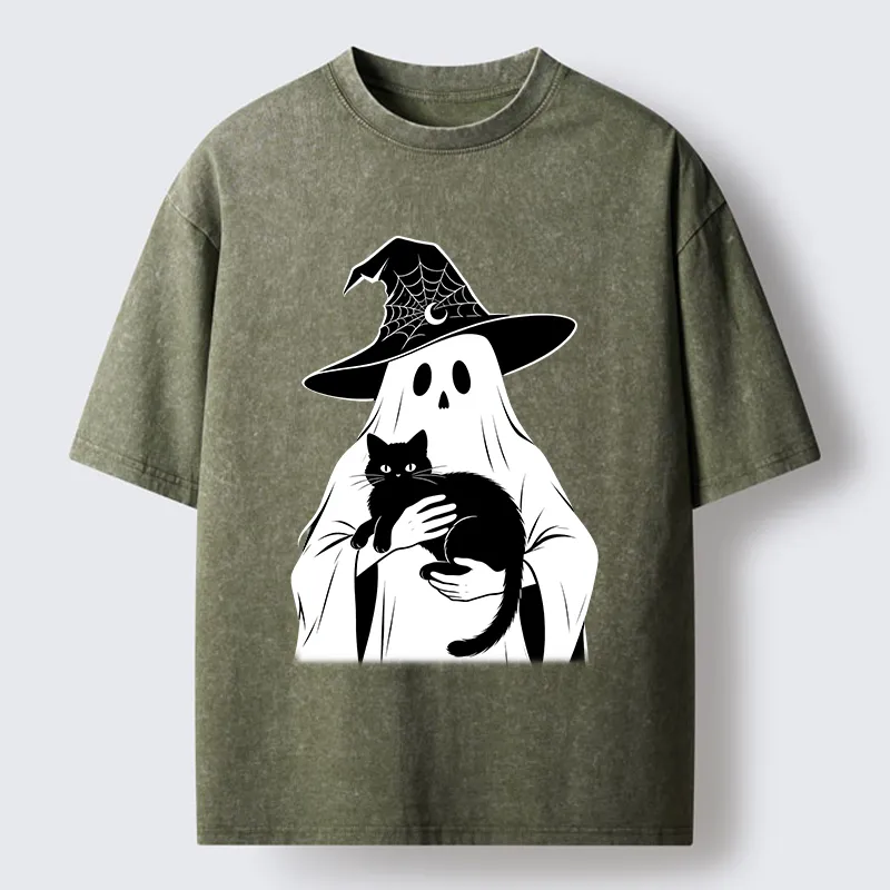 Tokyo-Tiger Ghost Cat Buddy Washed T-Shirt