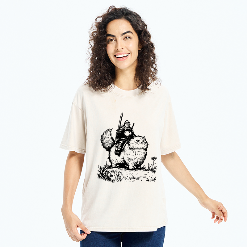 Tokyo-Tiger Knight Rides A Fat Cat Washed T-Shirt