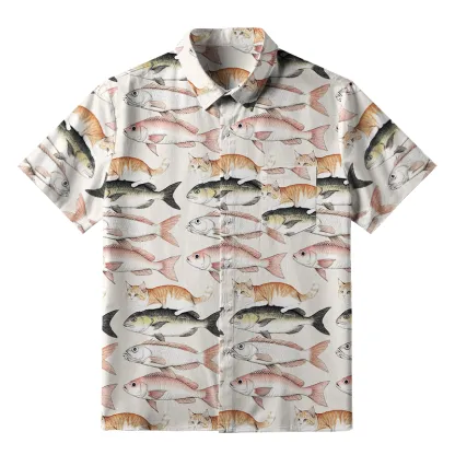 Tokyo-Tiger Funny Cat Riding On Fish Button-up Shirt