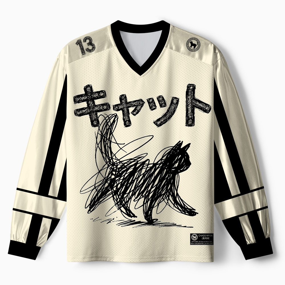 Tokyo-Tiger Minimalist Cat Paneled Long Sleeve Jersey