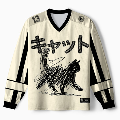 Tokyo-Tiger Minimalist Cat Paneled Long Sleeve Jersey