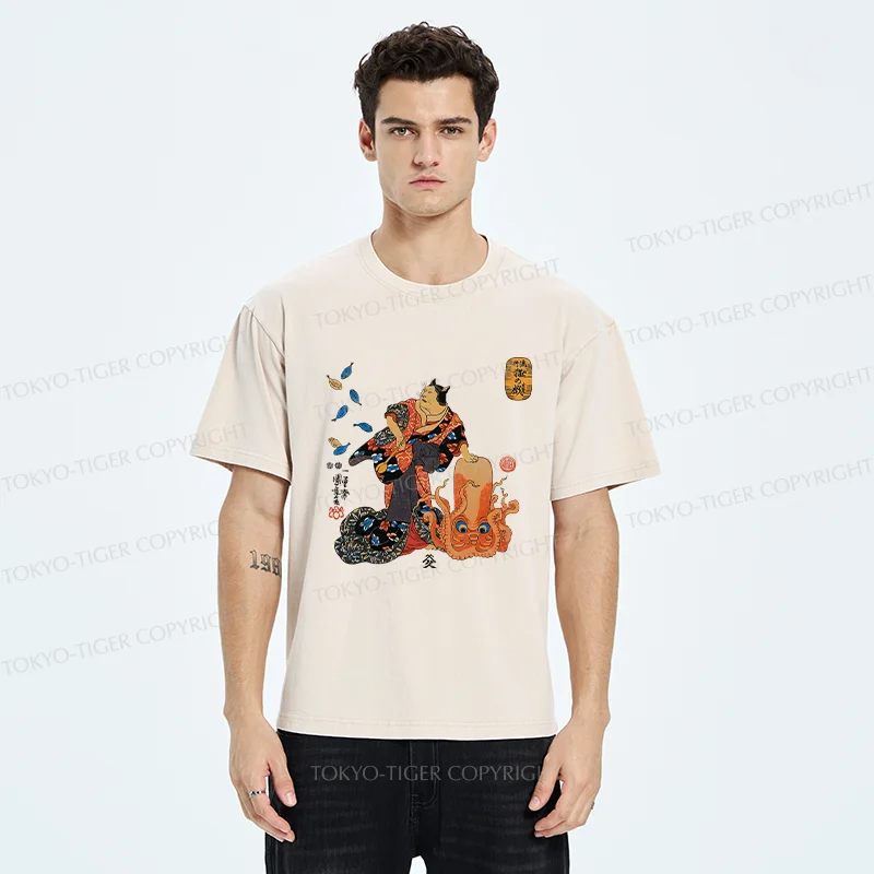 Tokyo-Tiger Geisha Cat Washed T-Shirt
