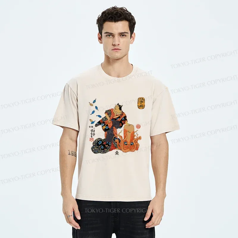 Tokyo-Tiger Geisha Cat Washed T-Shirt