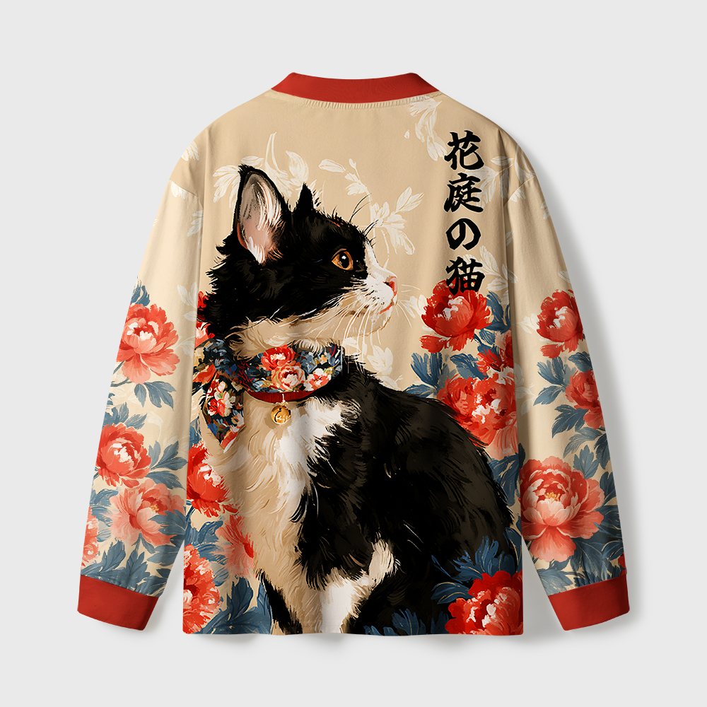 Tokyo-Tiger Cat Among Peonies Eco-Friendly Long Sleeve T-Shirt