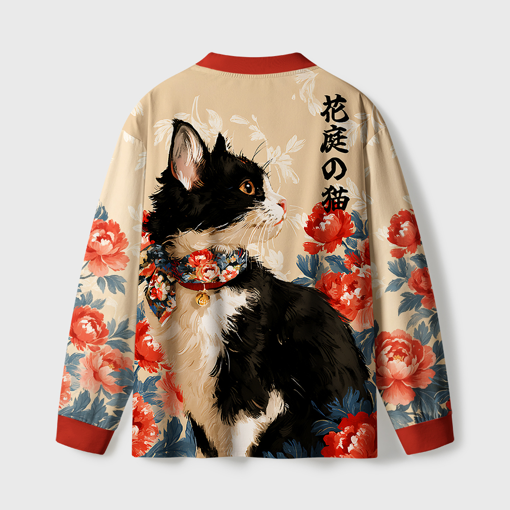 Tokyo-Tiger Cat Among Peonies Eco-Friendly Long Sleeve T-Shirt