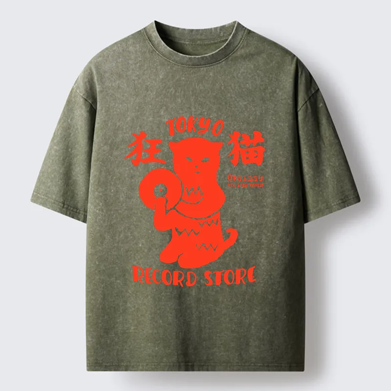 Tokyo-Tiger Wild Cat Vinyl Art Washed T-Shirt