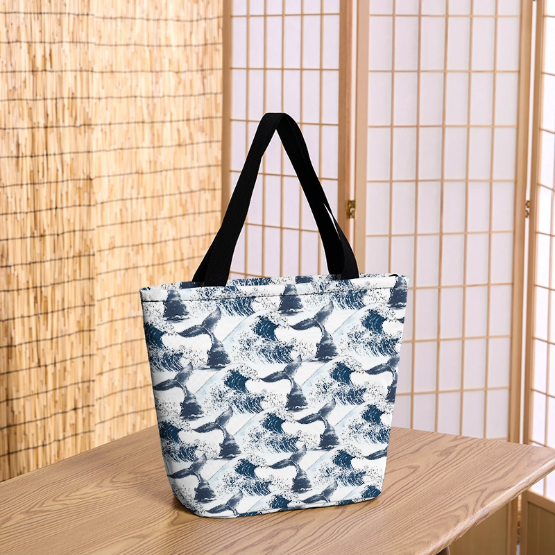 Tokyo-Tiger Whale Tail Wave Art Zipper Tote Bag