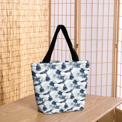 Tokyo-Tiger Whale Tail Wave Art Zipper Tote Bag