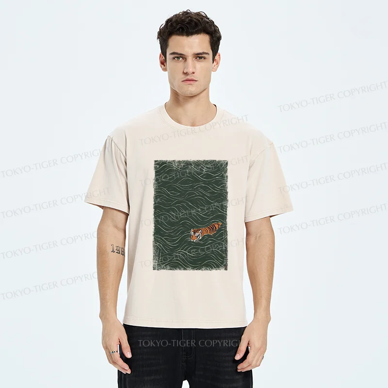Tokyo-Tiger Tiger In The Grass Washed T-Shirt