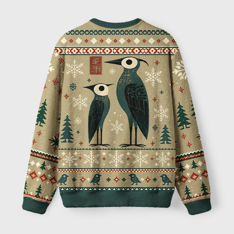 Tokyo-Tiger Funny Crane’s Christmas Eve Fuzzy Christmas Ugly Sweatshirt