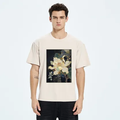 Tokyo-Tiger Lotus Adorned With Golden Specks Washed T-Shirt