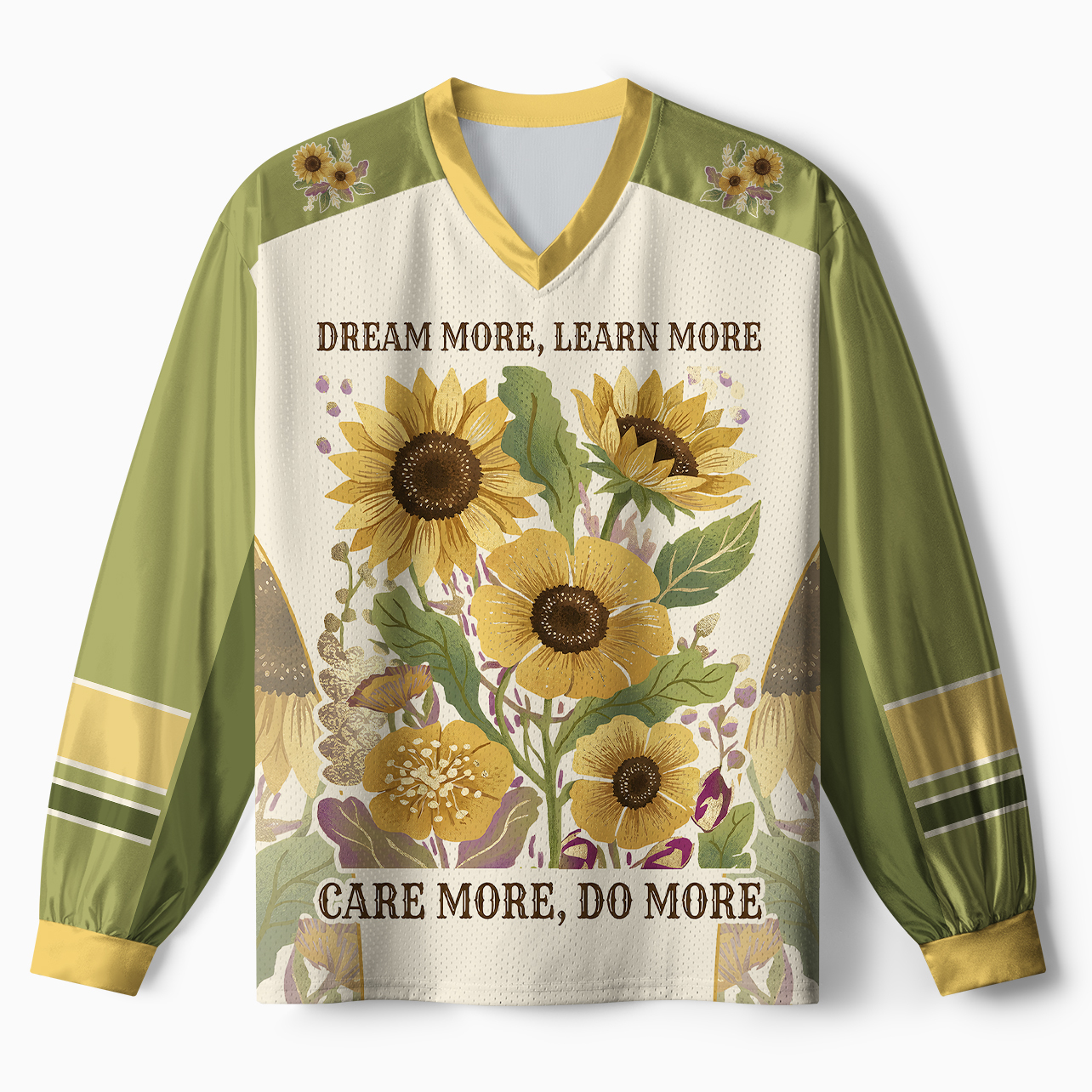 Tokyo-Tiger Vintage Sunflower Inspirational Quote Paneled Long Sleeve Jersey