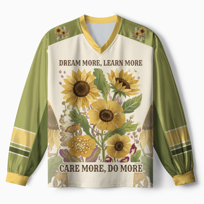 Tokyo-Tiger Vintage Sunflower Inspirational Quote Paneled Long Sleeve Jersey