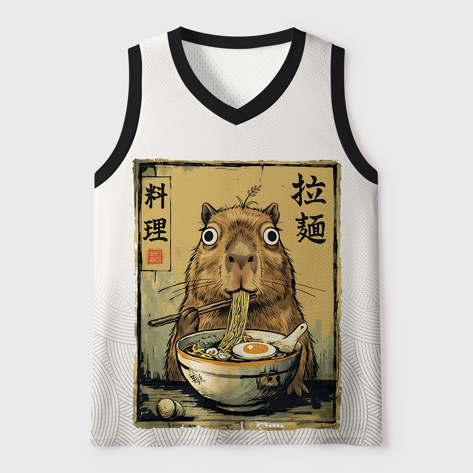 Tokyo-Tiger Cute Capybara Eating Ramen Mesh Tank Top